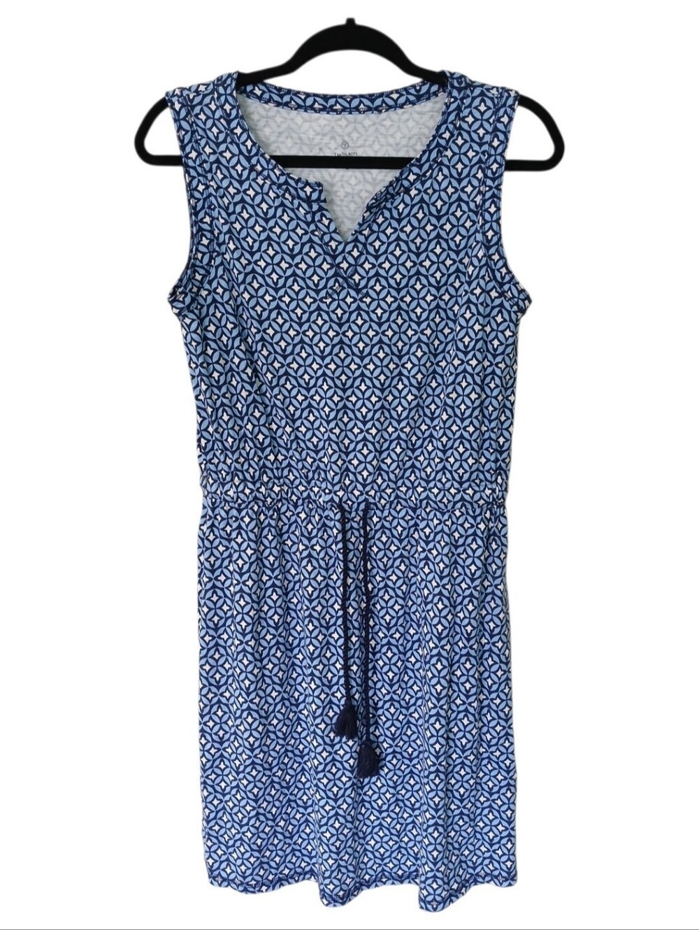 Talbots Blue & White Sleeveless Drawstring Casual Dress Size Small